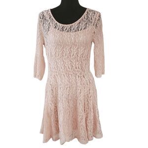 BeBop Peach Crochet Lined 3/4 Sleeve Mini Dress Size L